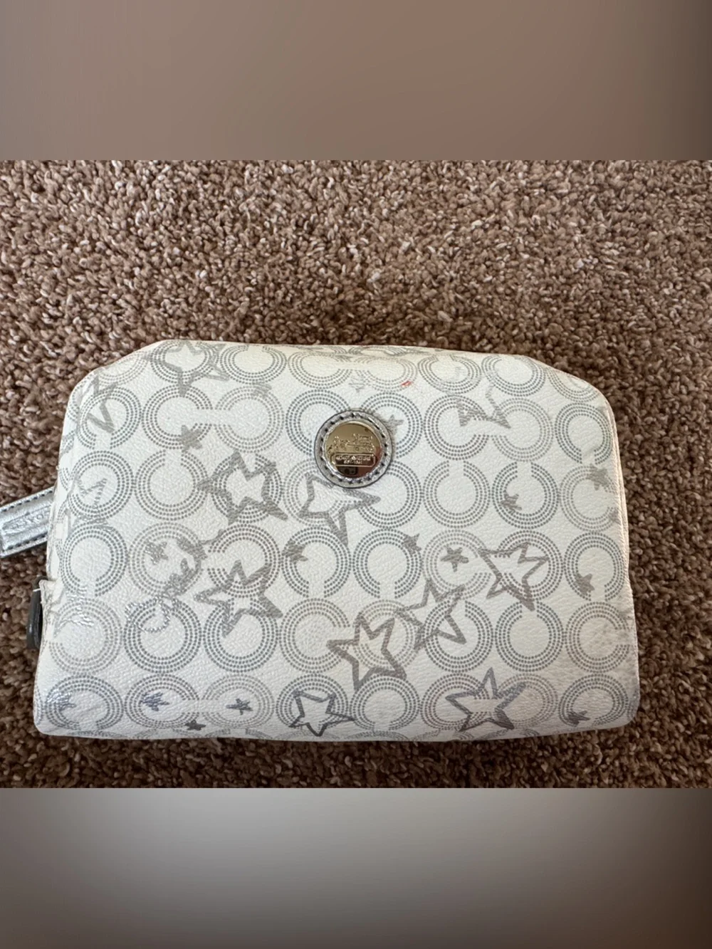 Coach White Star-Print Zip bag marks as noted in pictures